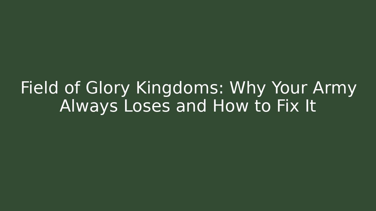 Field of Glory Kingdoms: Why Your Army Always Loses and How to Fix It