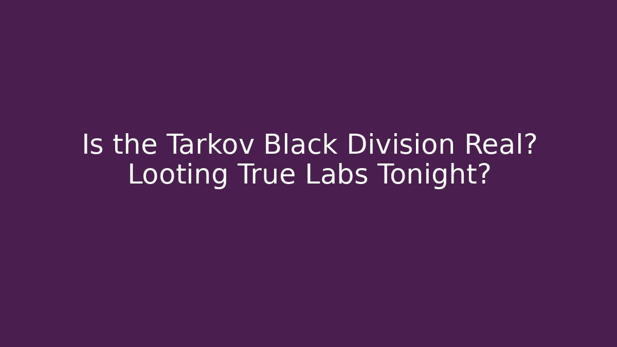 Is the Tarkov Black Division Real? Looting True Labs Tonight?