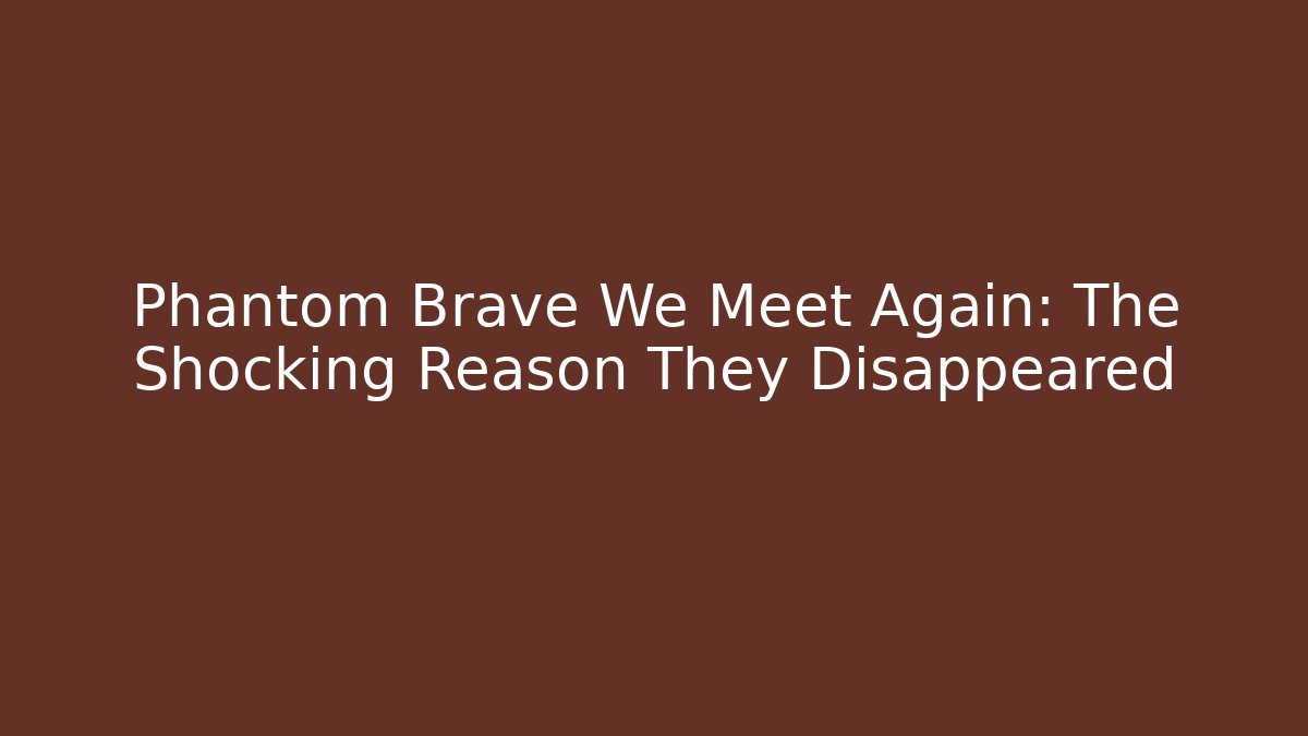 Phantom Brave We Meet Again: The Shocking Reason They Disappeared