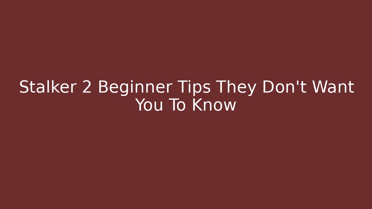 Stalker 2 Beginner Tips They Don’t Want You To Know