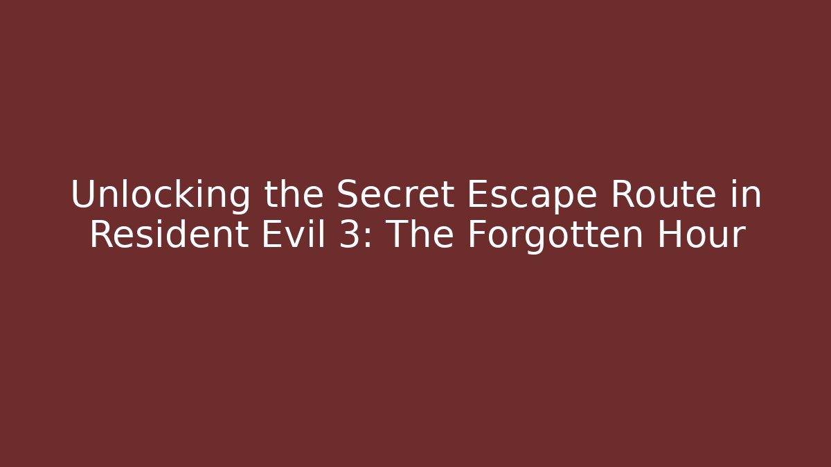Unlocking the Secret Escape Route in Resident Evil 3: The Forgotten Hour
