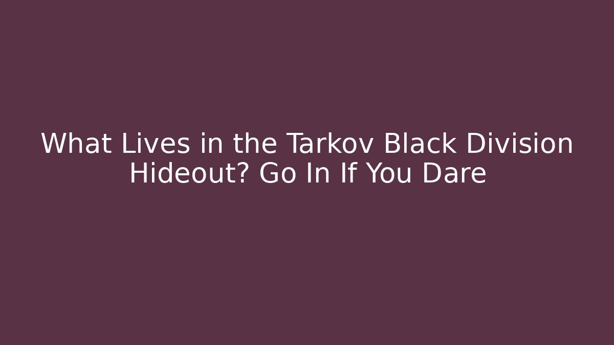 What Lives in the Tarkov Black Division Hideout? Go In If You Dare