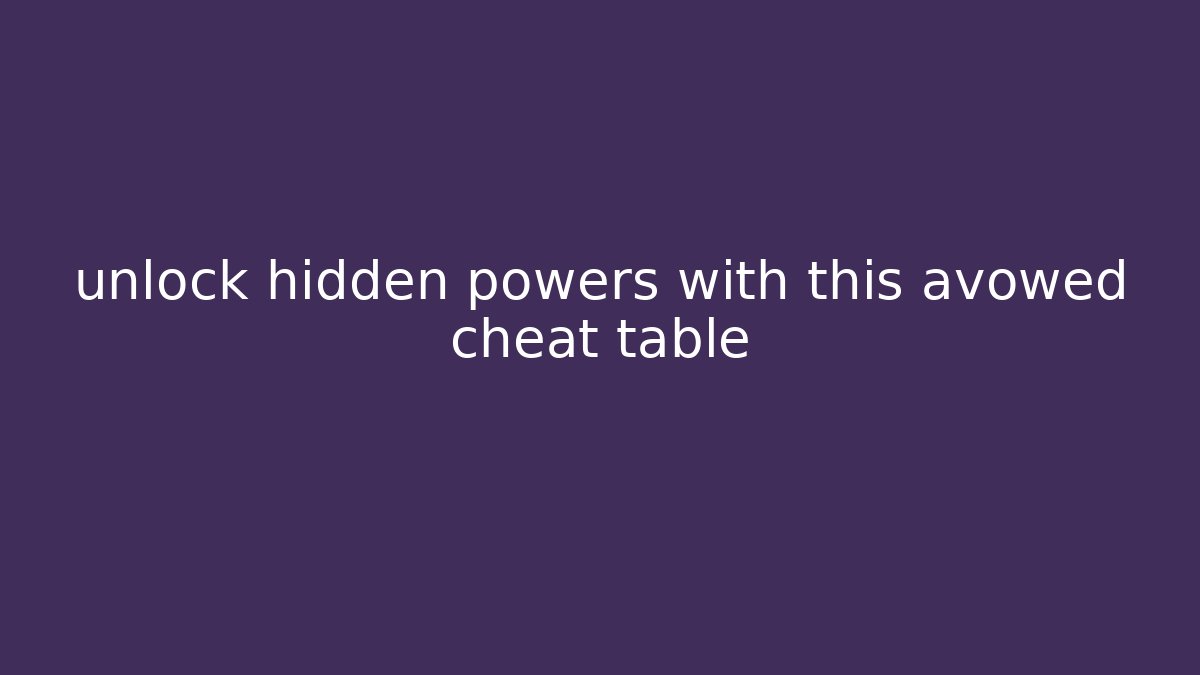 unlock hidden powers with this avowed cheat table - Smart Esu